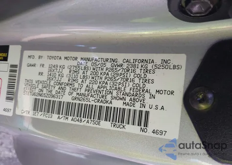 2005 Toyota Tacoma Prerunner Access Cab z USA, uszkodzony, nr VIN 5TETU62N65Z096317